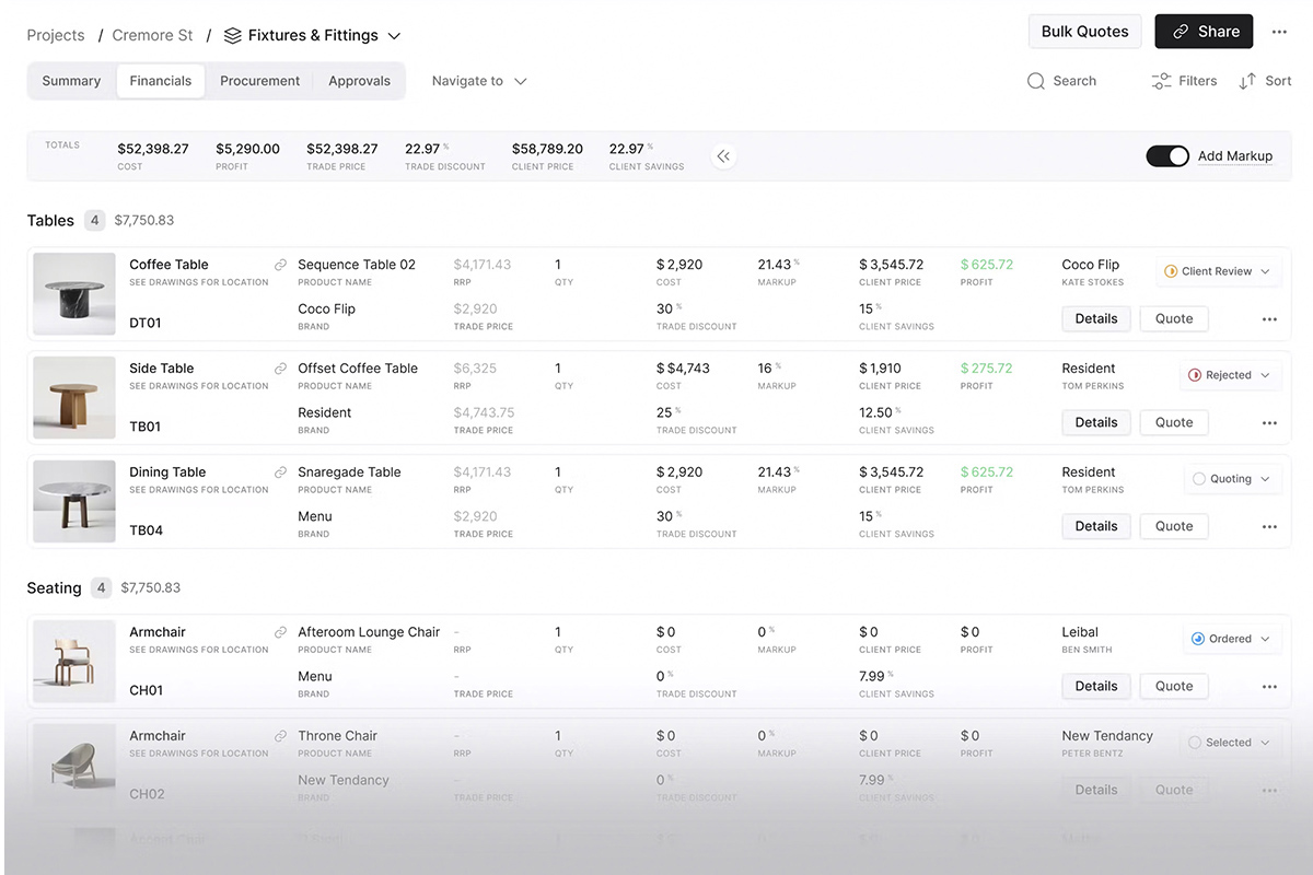 Product specification and financials